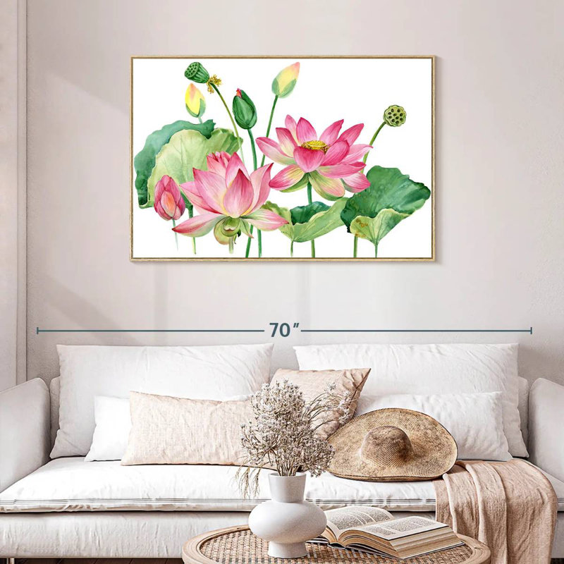 Grappe de lotus rose, Cadre flottant en bois naturel, 43 po x 29 po