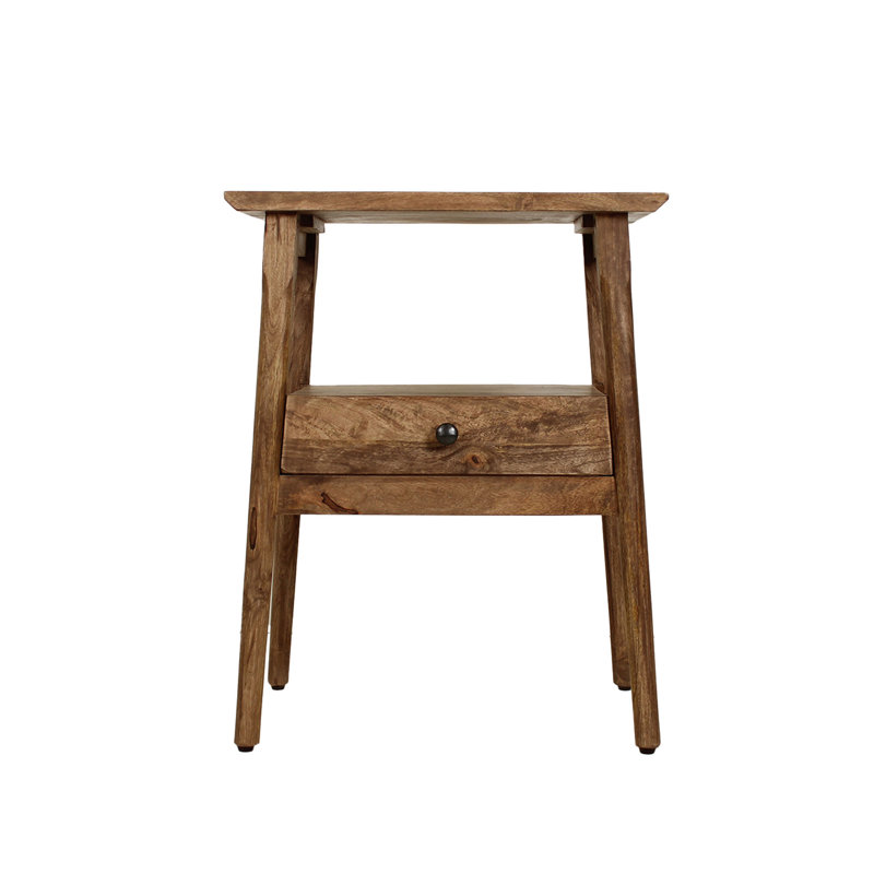 Table de chevet en bois massif à 1 tiroir Akio, Brun
