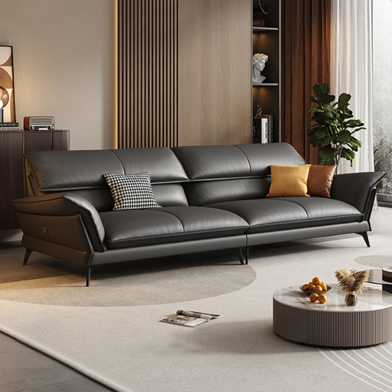 Canapé modulaire noir en cuir véritable, Noir, H 34,65 po x l 109,45 po x P 38,58 po, 4