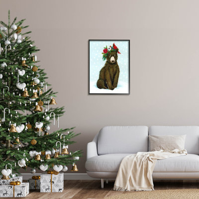 «Bear Seasonal Holly Snow Scene» par Laura Marr - impression sur bois