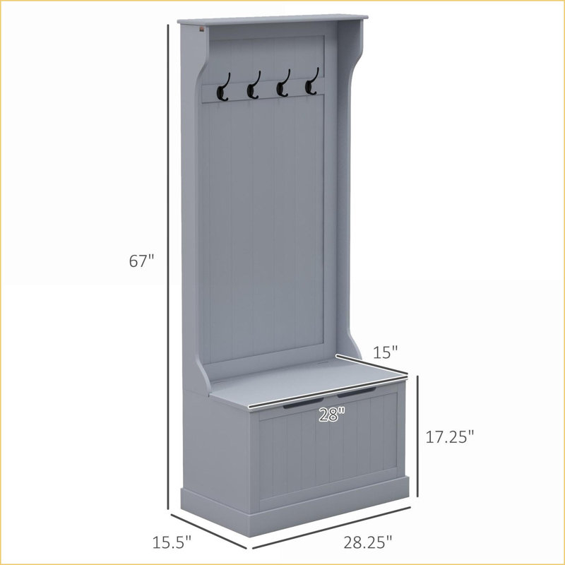 Portemanteaux: portemanteau d'entrée 3 en 1 avec banc de rangement, 4 crochets et amp; Rangement pour chaussures | Gris | Panneau de fibres à densité moyenne
