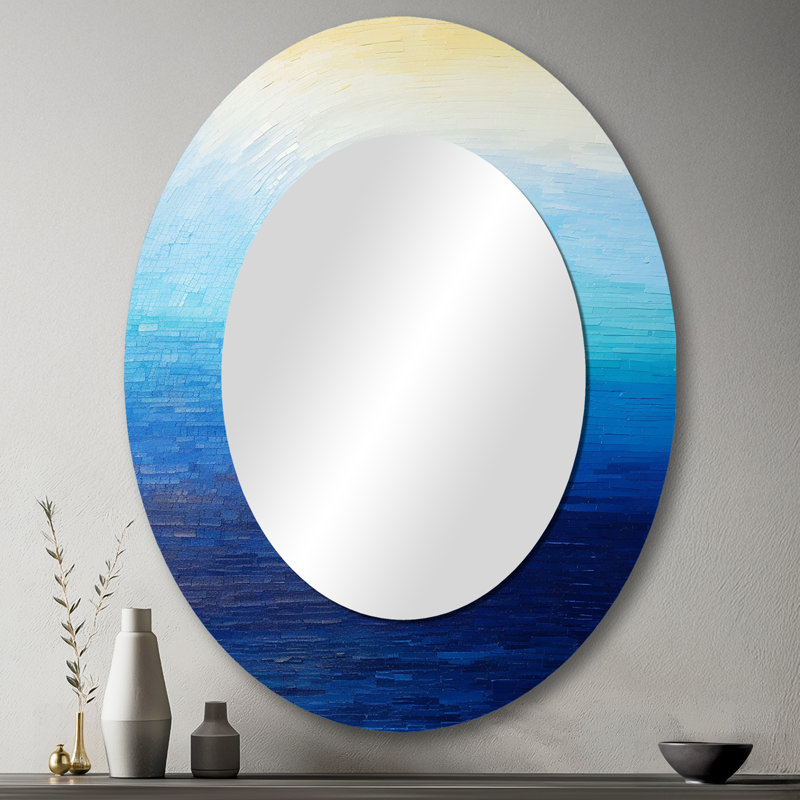 Bleu Spectral Solitude I - Miroir mural moderne ovale, H 43 po x l 33 po