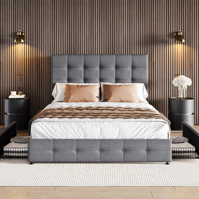Lit de rangement tapissier Latéral, Double, gris