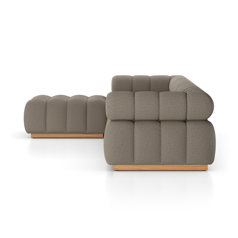 Canapé modulaire de 146 po Martinique, Coussin Alessi fauve / structure en teck naturel