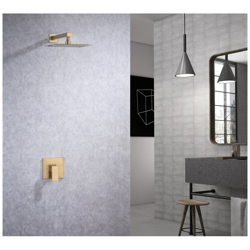 Gold Stainless Steel Pressure Balanced Complete Shower System with Rough-in Valve - Single Handle Bathroom Shower Faucet
