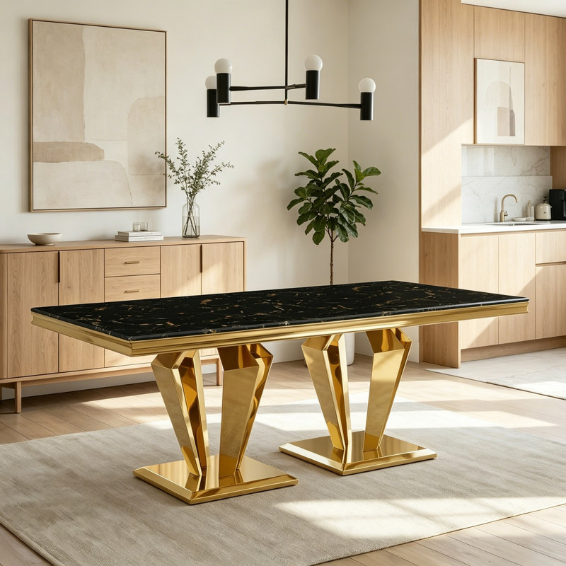 Rectangular Dining Table with Diamond-Shaped Base, Black