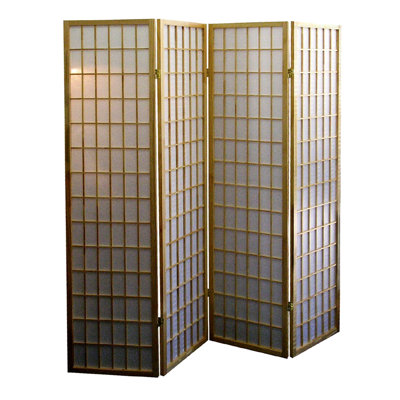 Japanese Style 4 Room Divider With Natural Wood. Define Private Zone. 4 Paper Panels. Folds Easily For Storage. Multicolor. 10 W. 60 D. 17 Lb Weight Divider, Wood Finish. Privacy Space.