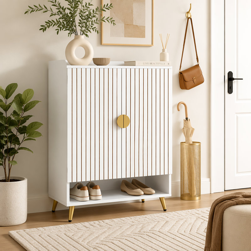 Armoire de rangement moderne pour chaussures, Gold,White
