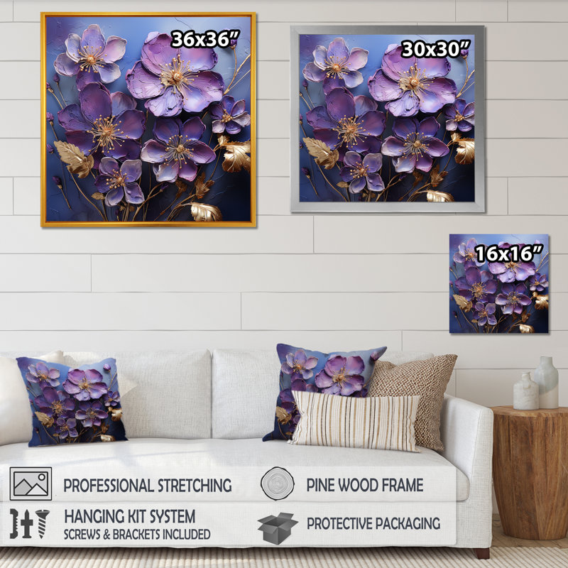 Salon Royal Elegance I - Violets Wall Art, H 16 po x l 16 po x P 1 po, Toile tendue