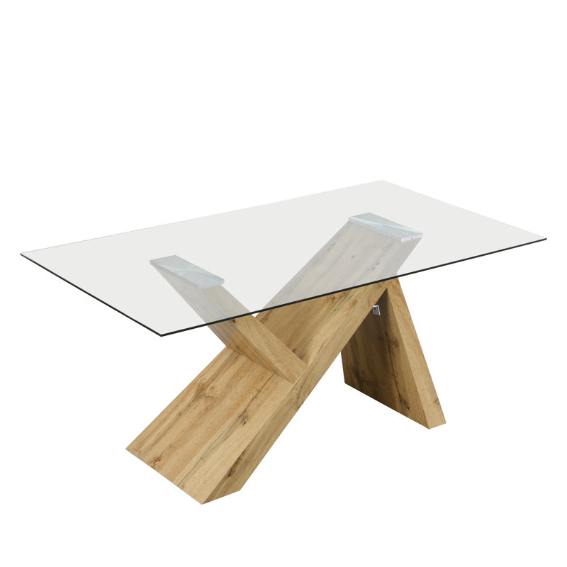 Kreider Glass Top Dining Table, Oak/Transparent
