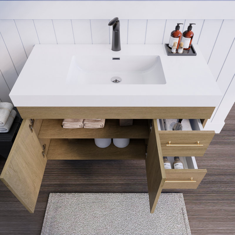 Ensemble de meuble-lavabo simple mural 59 "Spring, Chêne blanc