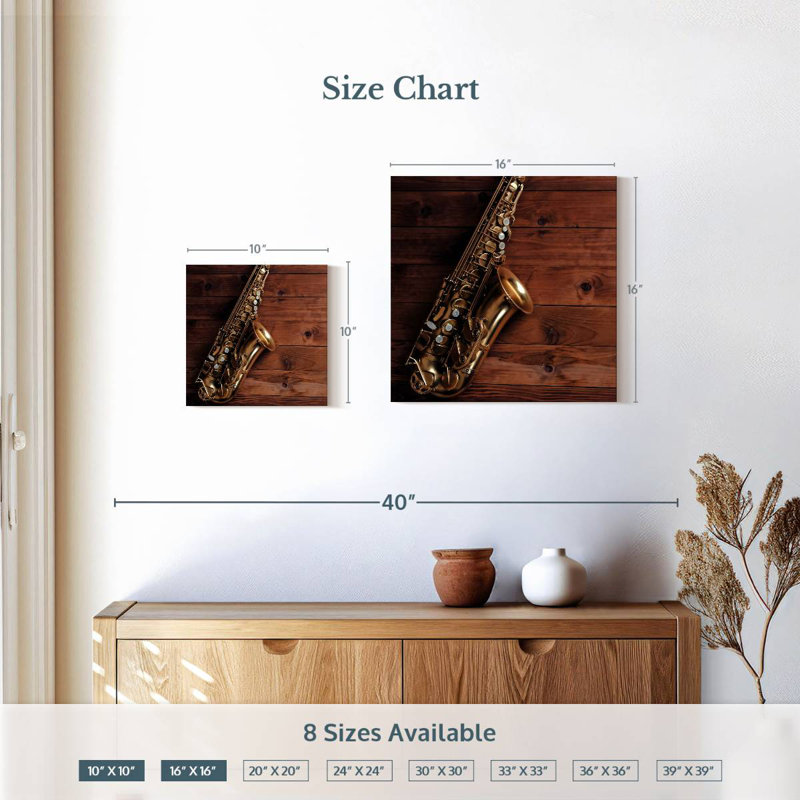 Abarca Saxophone On Wood, 10" H x 10" W