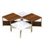 Ensemble de 4 tables basses gigognes de style Mid-Century, forme carrée et ajustable, meubles d'appoint blancs et noyer, aspect marbre, pieds en métal.