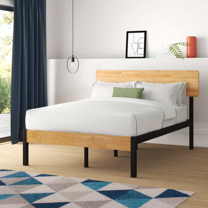 Graham Sleek Bed Frame with Solid Wood Headboard, Kingsize (5')