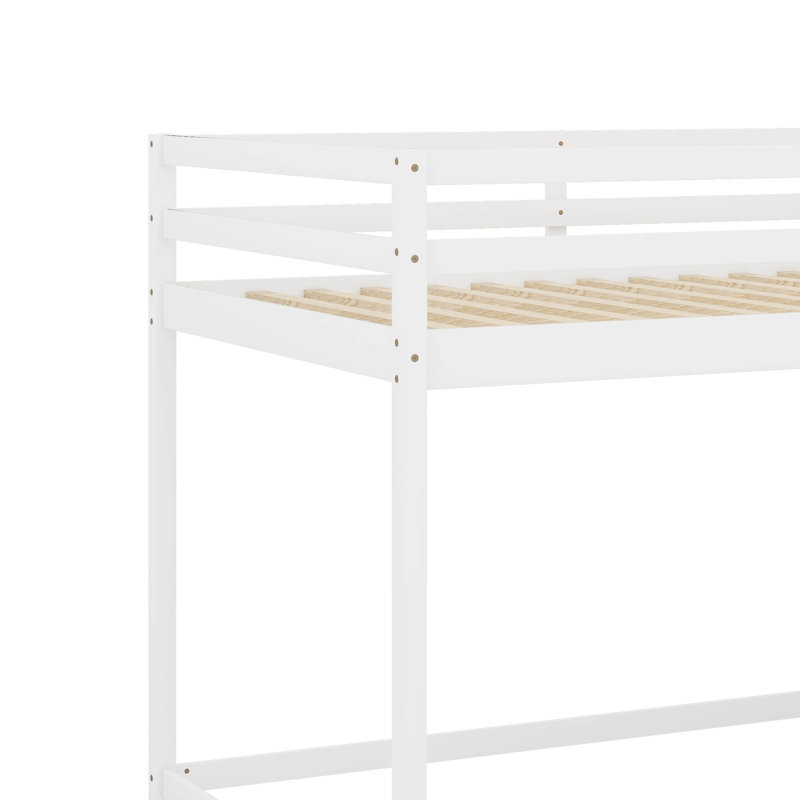 Lit mezzanine double avec armoire de rangement et escalier Jakema, Blanc