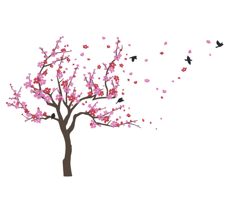 Adhésif décoratif cerisier japonais, H 60 po x l 90 po x P 0,01 po, Rouge / rose