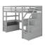 Lit mezzanine en bois de pin avec bureau, tablettes, escalier de rangement, deux tiroirs intégrés-1240347326