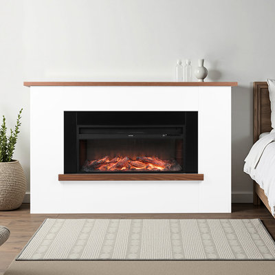 Electric Fireplace Stove Heater, 65.5 Inch Freestanding, 1500W 5120Btu, Realistic 3D Flames, Adjustable Brightness, Timer, Remote, For Living Room, Black/White Color Freestanding Fireplace, Steel