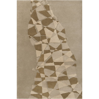 Millwood Authentic Hand-Tufted Handmade Brown, Beige & Ivory Modern Abstract Giraffe Print Design Wool Area Rug