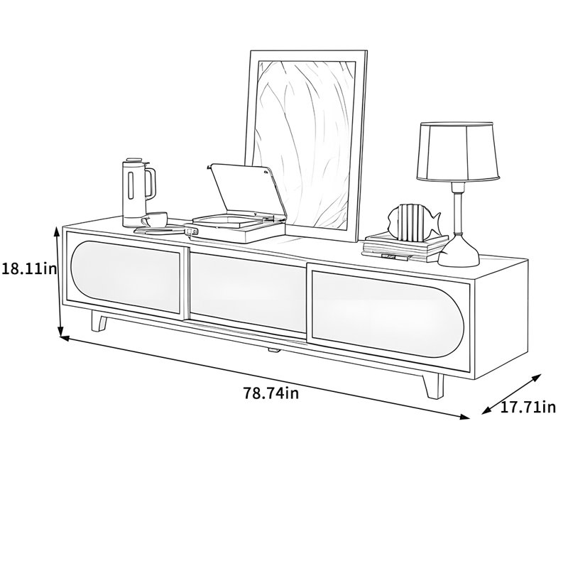 Modern Solid Wood TV Stand with Woven Rattan Doors