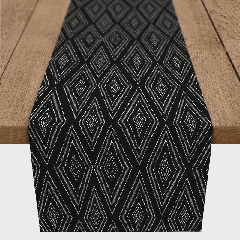 Collynn Rectangle Geometric Polyester Table Runner, Black, 90" x 16"