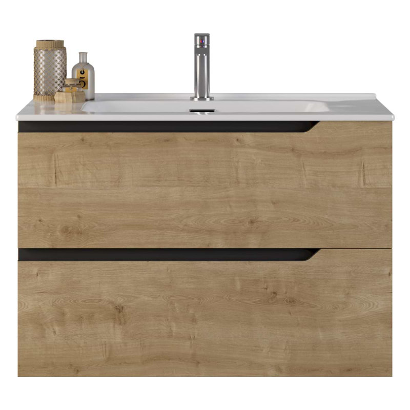 Duo 24" Single Vanity With Integrated Ceramic Top, Weathered Oak, White, 24"
