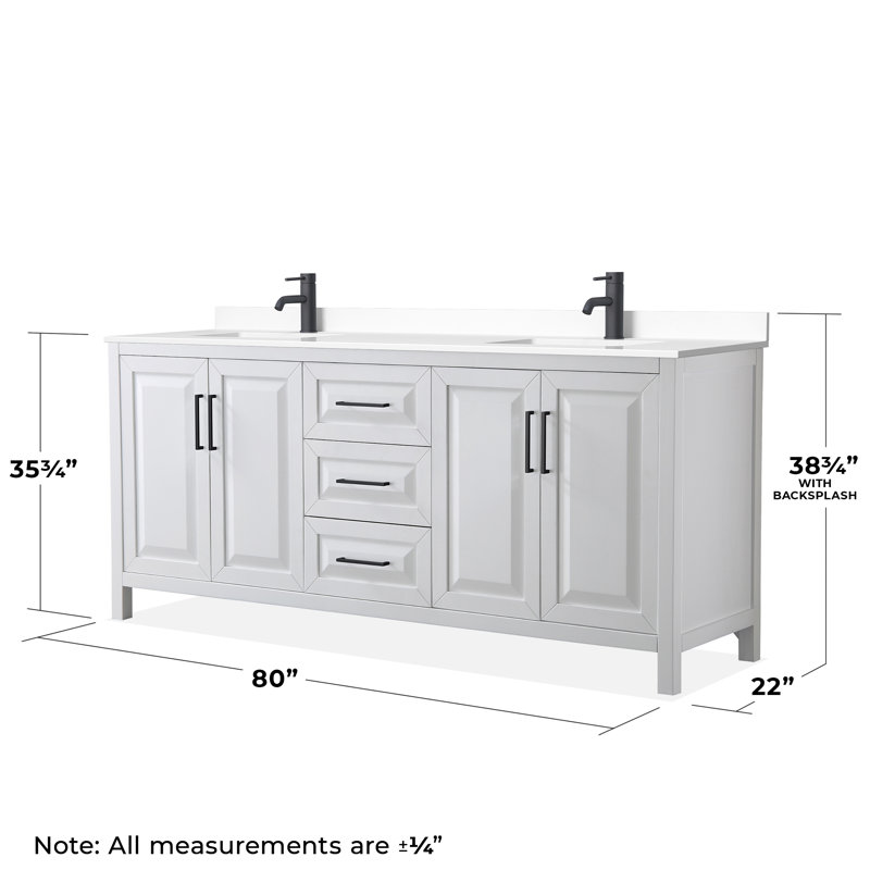Daria 80'' W Double Vanity, Matte Black, White, White Cultured Marble