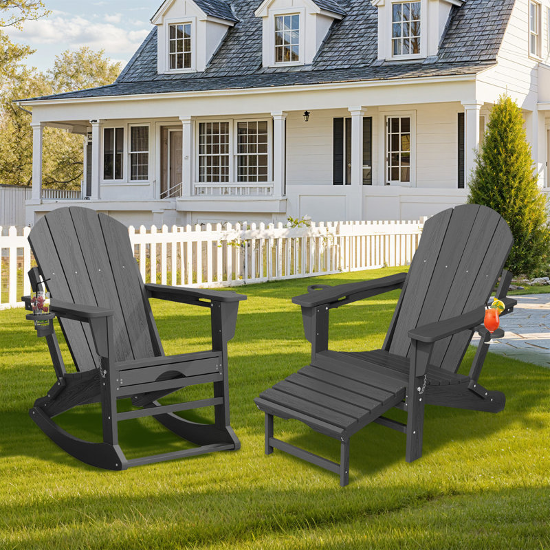 Chaise Adirondack pliante en polyéthylène haute densité Aunika (ensemble de 2), Gris