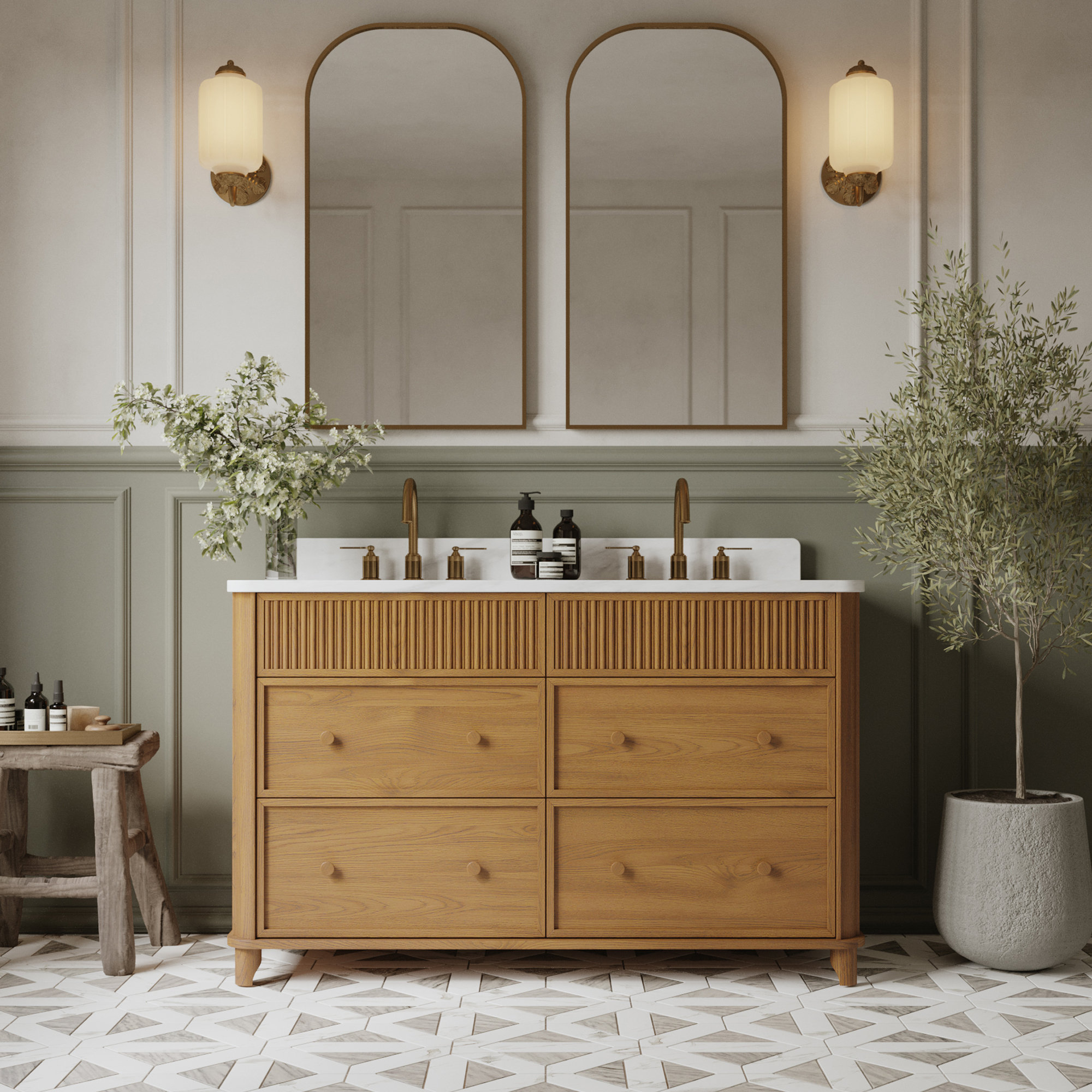 Kennedy Bathroom Vanity In Natural Enhanced Oak, 54", Enhanced Natural Oak