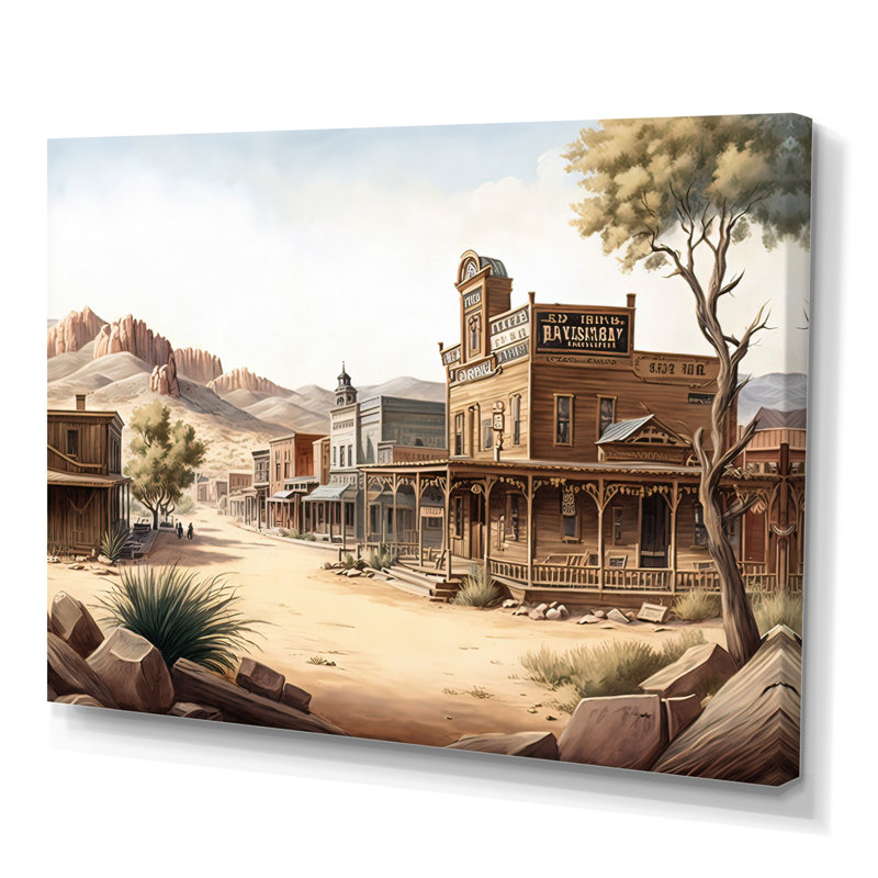 Wild West Town III - art mural occidental, H 16 po x l 32 po x P 1 po, Toile tendue