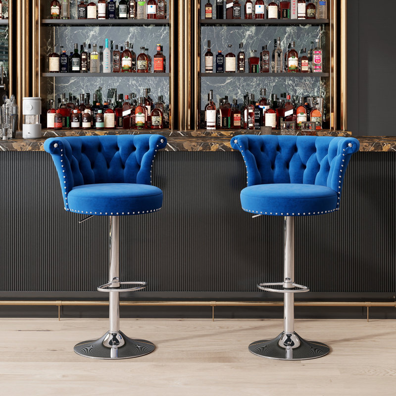 Ensemble de tabourets de bar pivotants en velours de 2/4/6, tabourets de bar réglables en hauteur avec dossier et base chromée