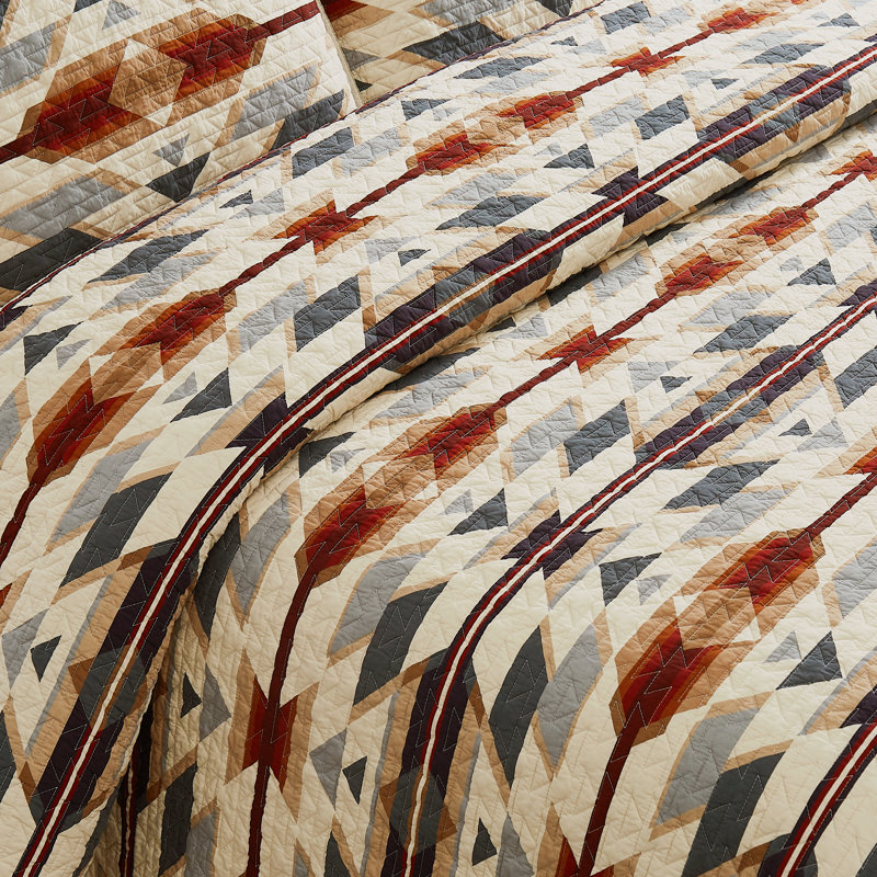Tan and Multicolor Embroidered Cotton Coverlet Set