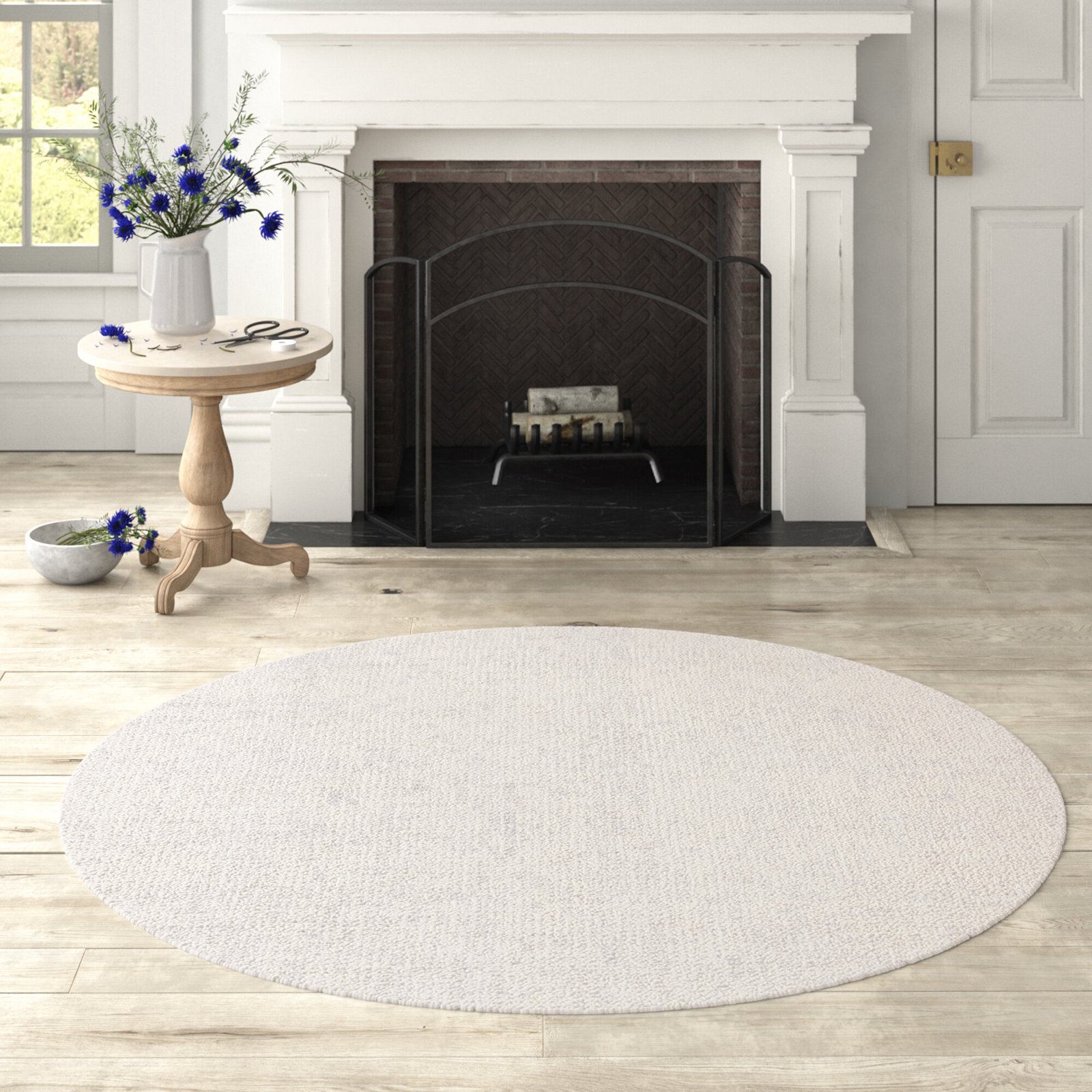 Flavi Light Gray Ivory Hand-Woven Rug, Round 6'