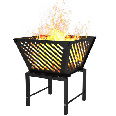 Foyer d'extérieur extérieur portatif de 17 pouces avec sac de rangement pour le camping, le chauffage de patio, le pique-nique et le barbecue, creux diagonal trapézoïdal, noir