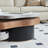 Modern Extendable Cloud Coffee Table with Marble  & Walnut Top, 2 Rotating Hidden Storage Trays for Living Room Home