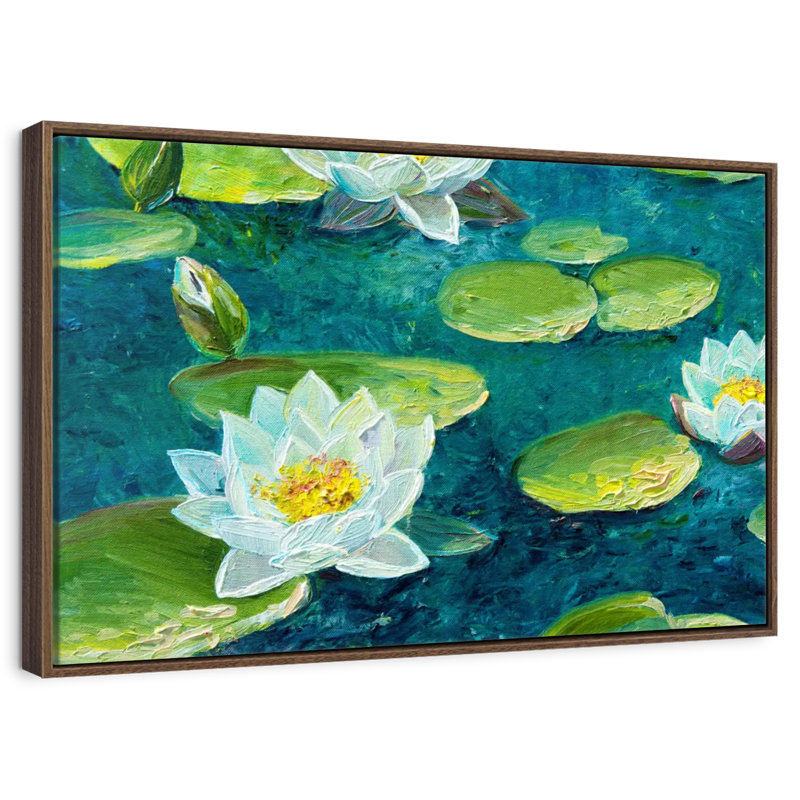 Fleur de nénuphar, Cadre flottant noyer, 40 po x 27 po