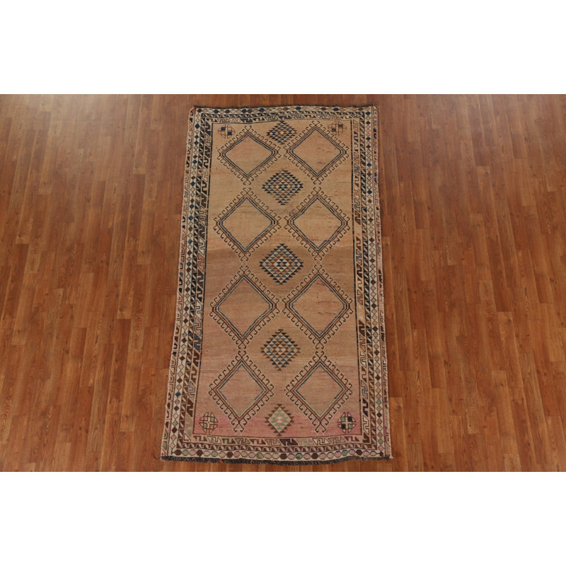Tapis brun en laine noué à la main de conception unique des années 1950 de 4 pi 0 po x 7 pi 8 po Yoshioka