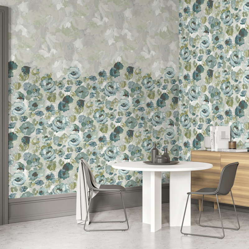 Julie Feels Home Glitter/Shimmer Paeonia Flowers and Plain Twinwall Design 4-panel Wall Mural, Smaragd Gray