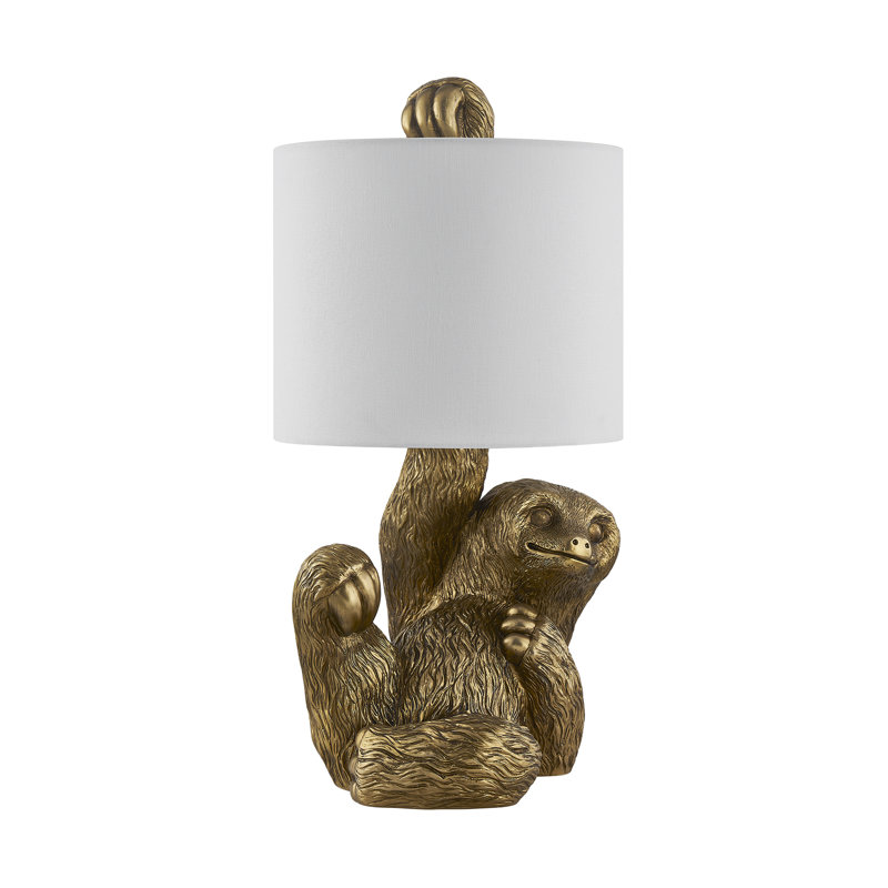 22" Resin Sloth Table Lamp With Shade, Gold, White