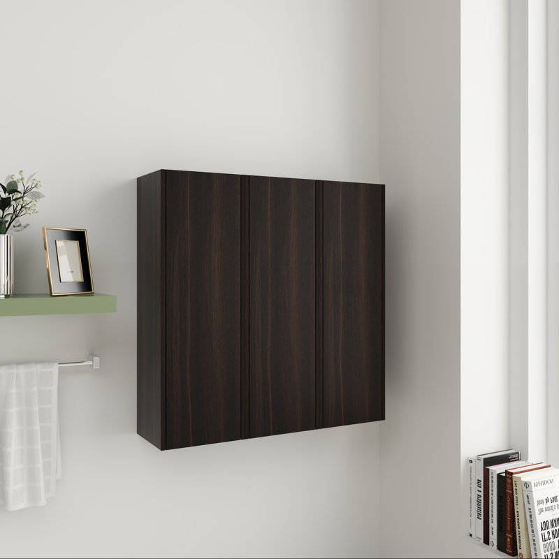 Combo armoire murale 36 po avec porte à fermeture douce, finition chêne foncé, organisateur de rangement de salle de bain 3 pièces avec tablettes intérieures pour petits espaces