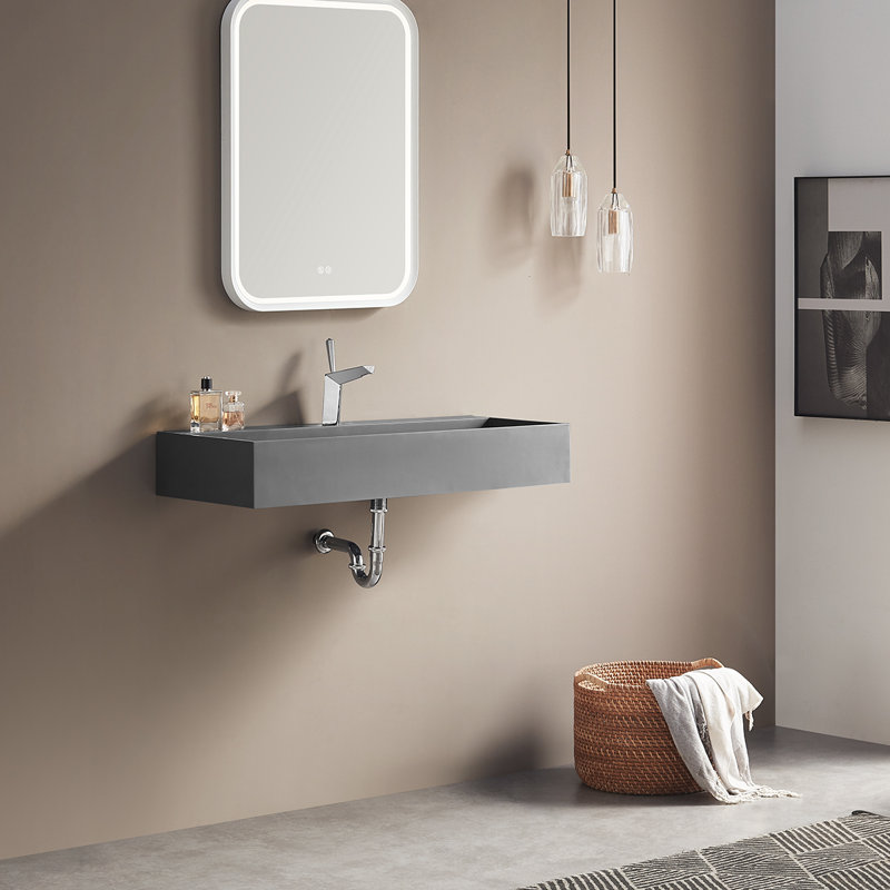 Évier de salle de bain mural ou de comptoir 40 po avec trous pour robinet, gris