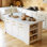 Îlot de cuisine blanc avec rangement 71 po, grande armoire de cuisine avec table de préparation pour la salle à manger