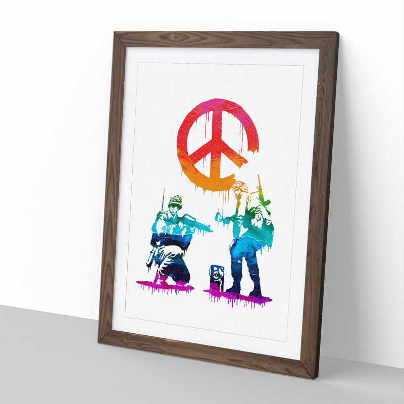 Banksy Peace Soldiers - Picture Frame Graphic Art, 65cm H x 48cm W x 2cm D, Walnut
