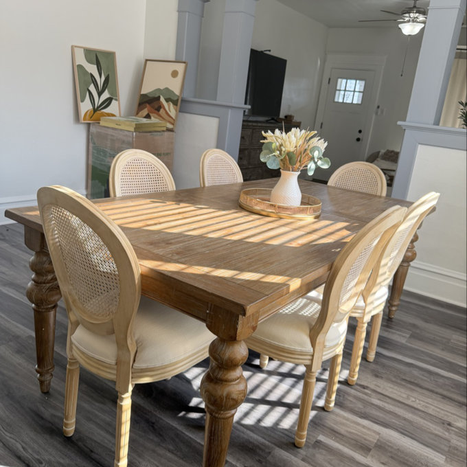 Jonsson French Style Solid Wood Frame Linen Fabric Rattan Back Dining Chair,Side Chairs,Kitchen Chairs,Upholstered dining room chair,dinning chair,kitchen chair (Set of 2) - Beige (Rattan Back)