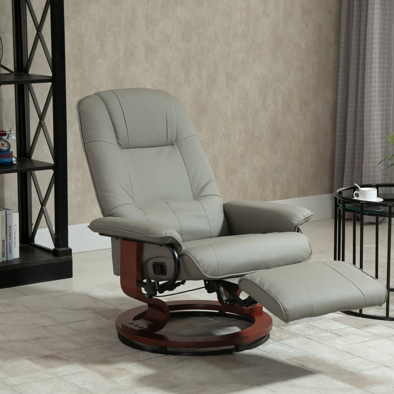 Fauteuil inclinable manuel en similicuir, bois, Gris