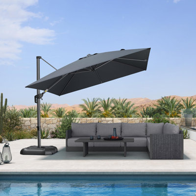 Grand parasol carré en porte-à-faux 10 'gris avec base et rotation à 60 degrés