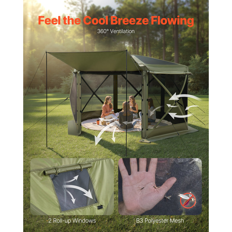 Pop up Gazebo Screen Tent, 10 x 10 ft Large 6-Sided Camping Canopy Tent with Removable Top & Carry Bag, Quick-Set & Bite-Proof, Screen House Sun Shelter for 6-8 Persons Backyard Patio, Green