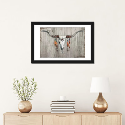 Longhorn On Dark Gray Wood by Avery Tillmon - Gallery-Wrapped Canvas Giclée