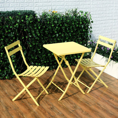 Ensemble bistro de patio 3 pièces jaune vif - Chaises pliantes en métal et table carrée pour l'extérieur et l'intérieur