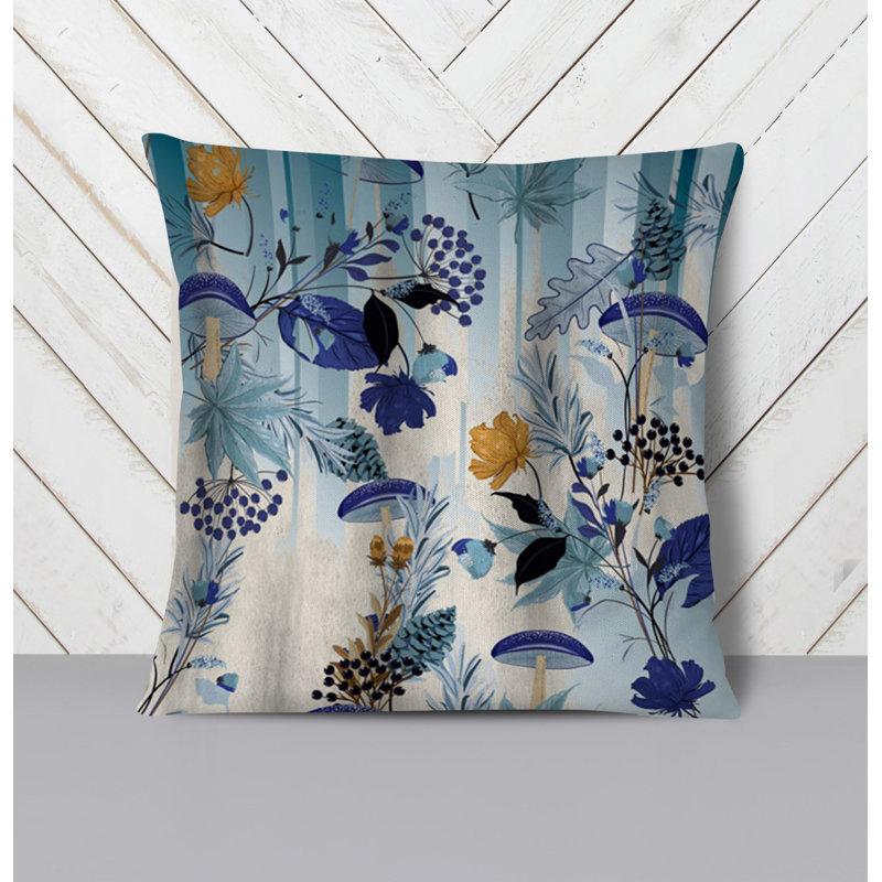 Throw Pillow With Insert, Blue Floral 1, 16"H x 16"W